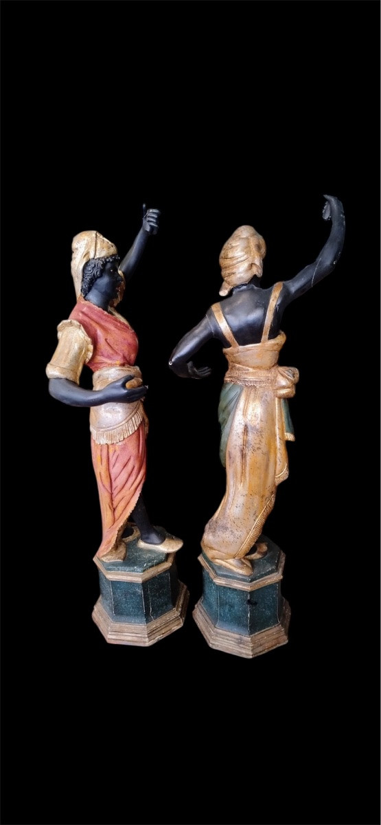 Coppia di grandi statue in legno laccato epoca fine 800-photo-4