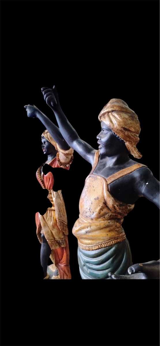 Coppia di grandi statue in legno laccato epoca fine 800-photo-2