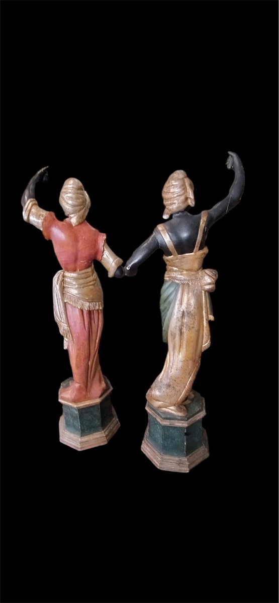 Coppia di grandi statue in legno laccato epoca fine 800-photo-4