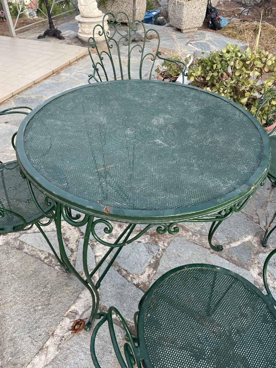 Tavolo e 4 poltrone in ferro battuto anni 60 da giardino tata-photo-1