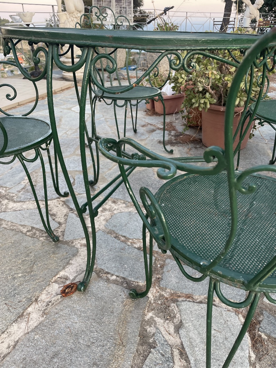 Tavolo e 4 poltrone in ferro battuto anni 60 da giardino tata-photo-2