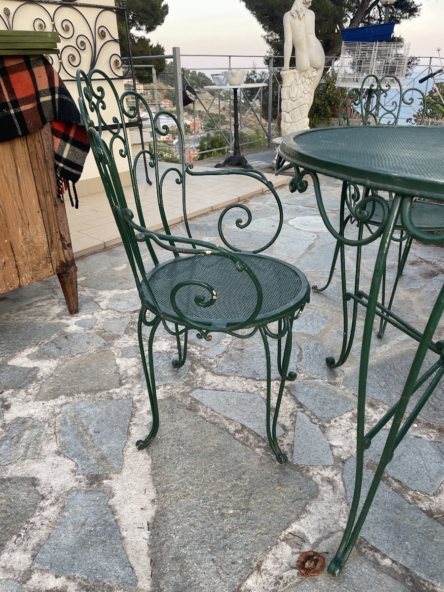 Tavolo e 4 poltrone in ferro battuto anni 60 da giardino tata-photo-3
