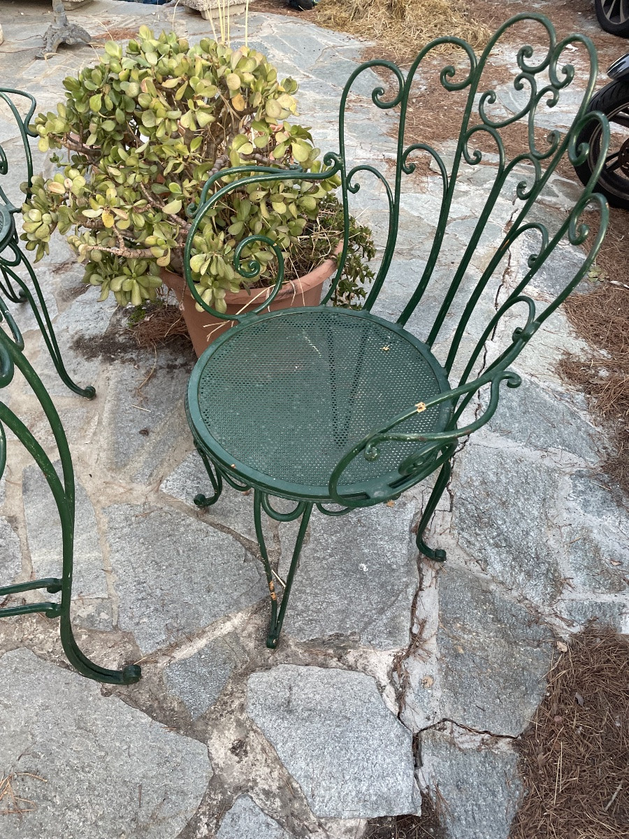 Tavolo e 4 poltrone in ferro battuto anni 60 da giardino tata-photo-4