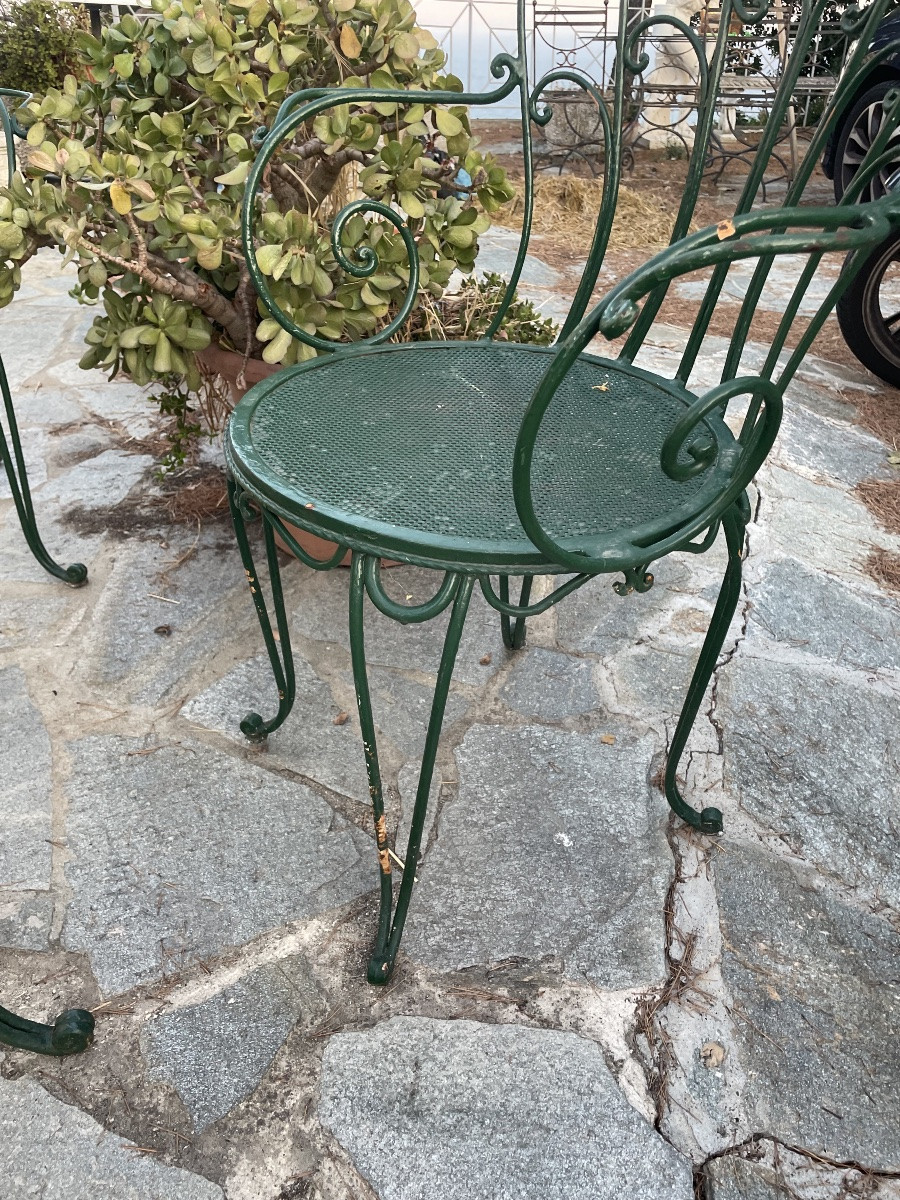 Tavolo e 4 poltrone in ferro battuto anni 60 da giardino tata-photo-5