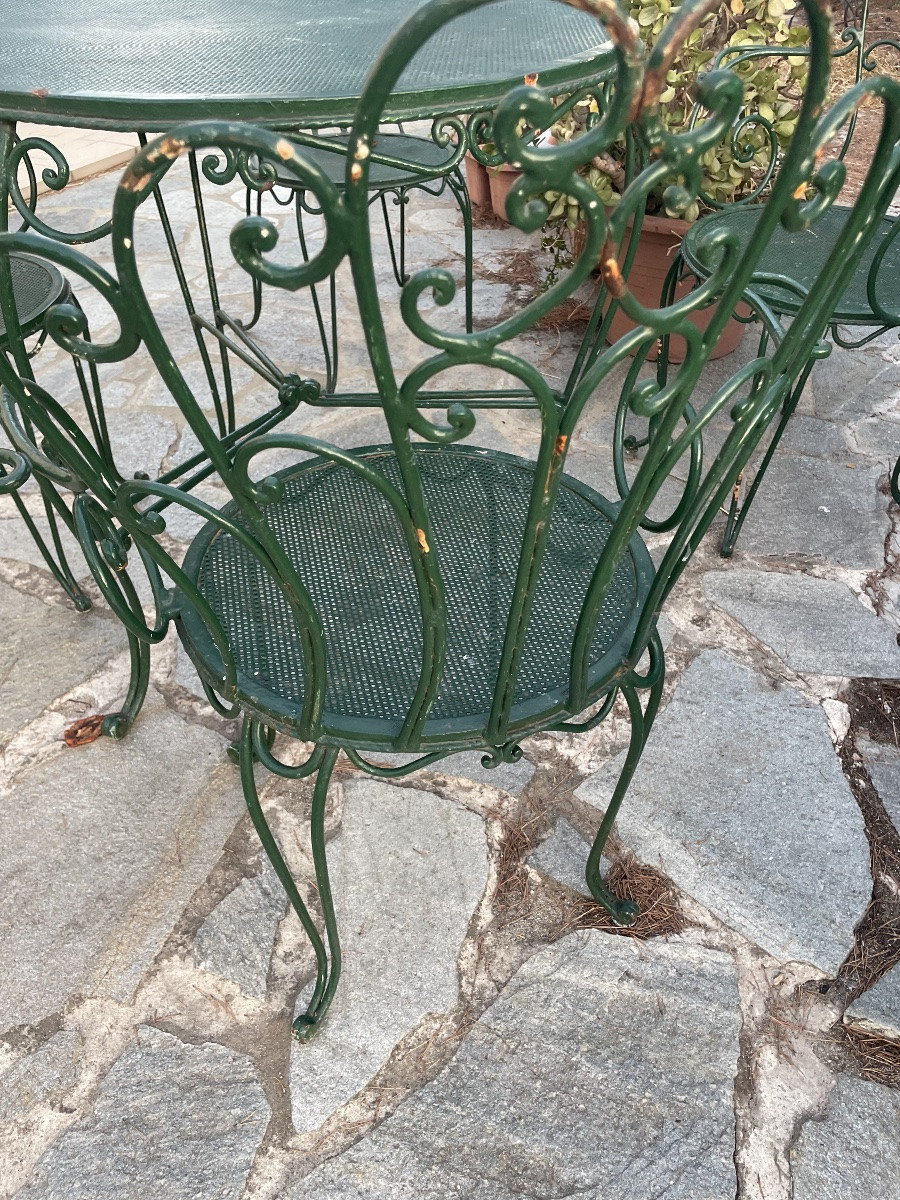 Tavolo e 4 poltrone in ferro battuto anni 60 da giardino tata-photo-8