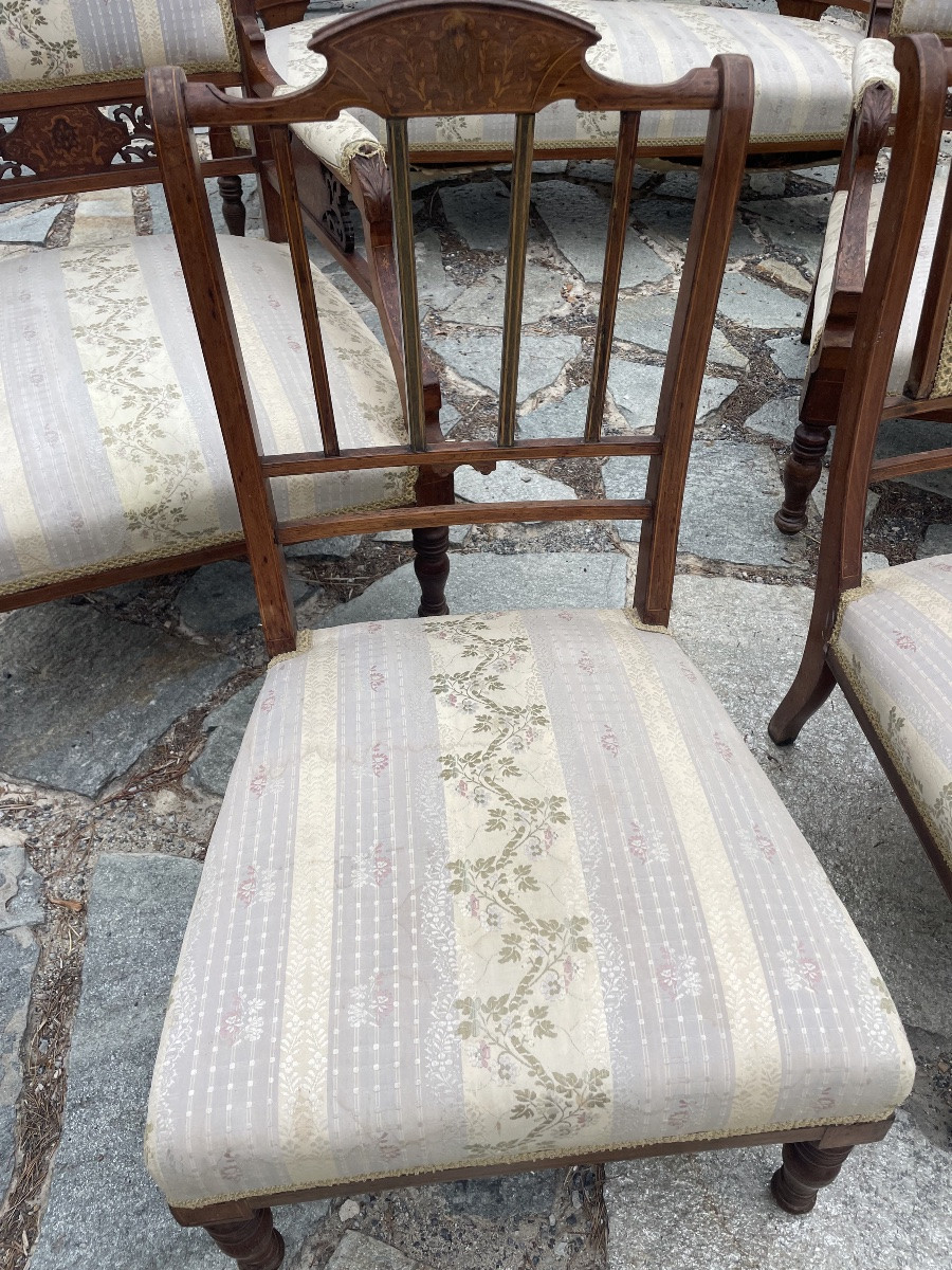 Salotto inglese intarsiato 5 pezzi epoca 800-photo-4