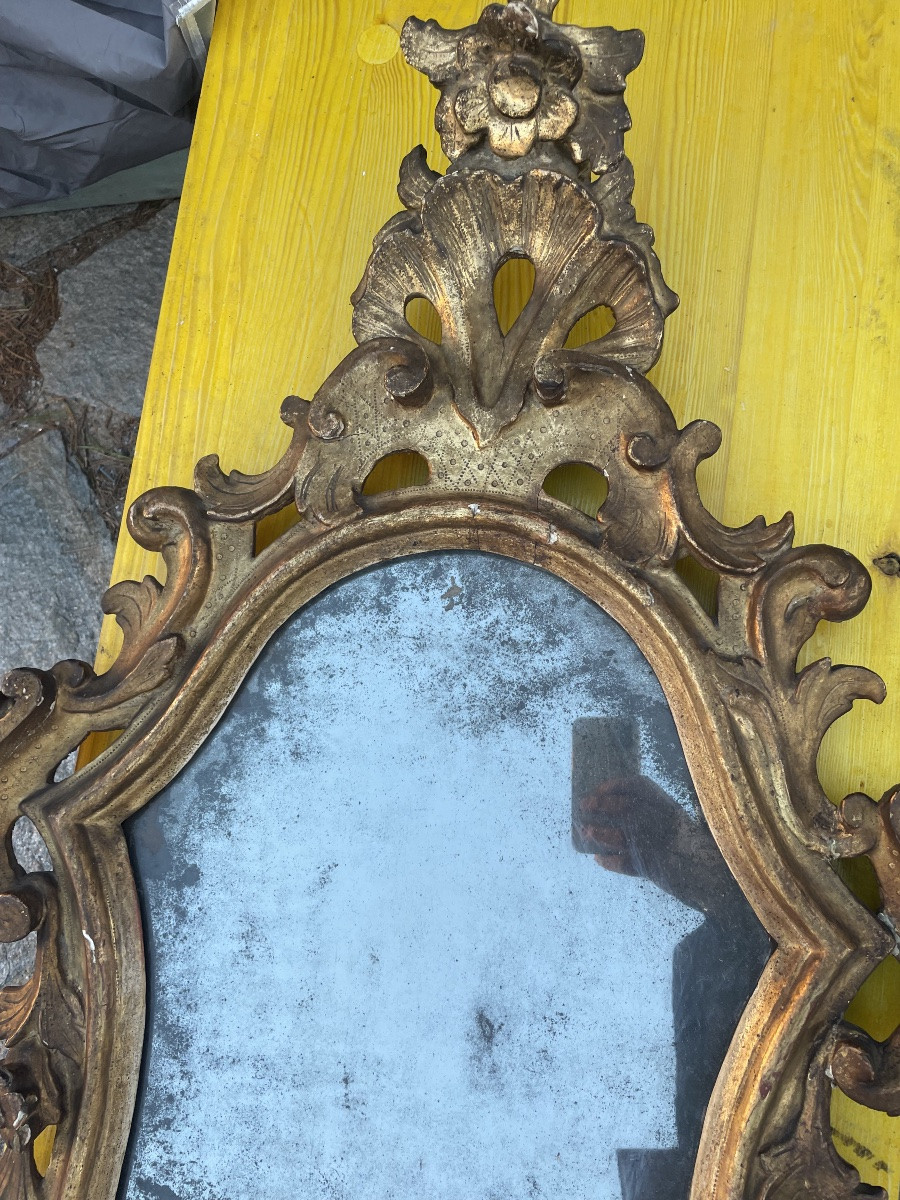 Specchiera in legno dorato epoca 700 italia del nord-photo-3