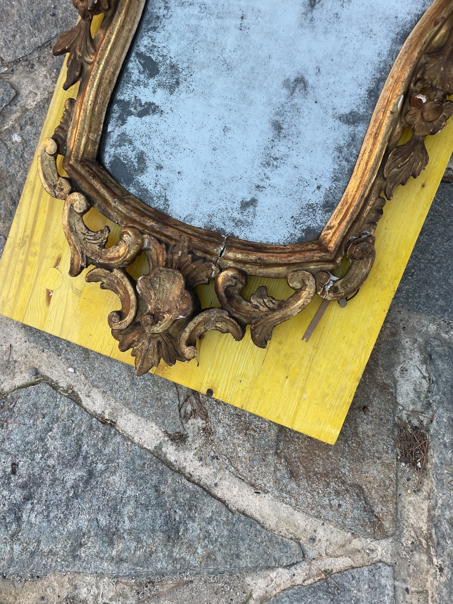 Specchiera in legno dorato epoca 700 italia del nord-photo-4