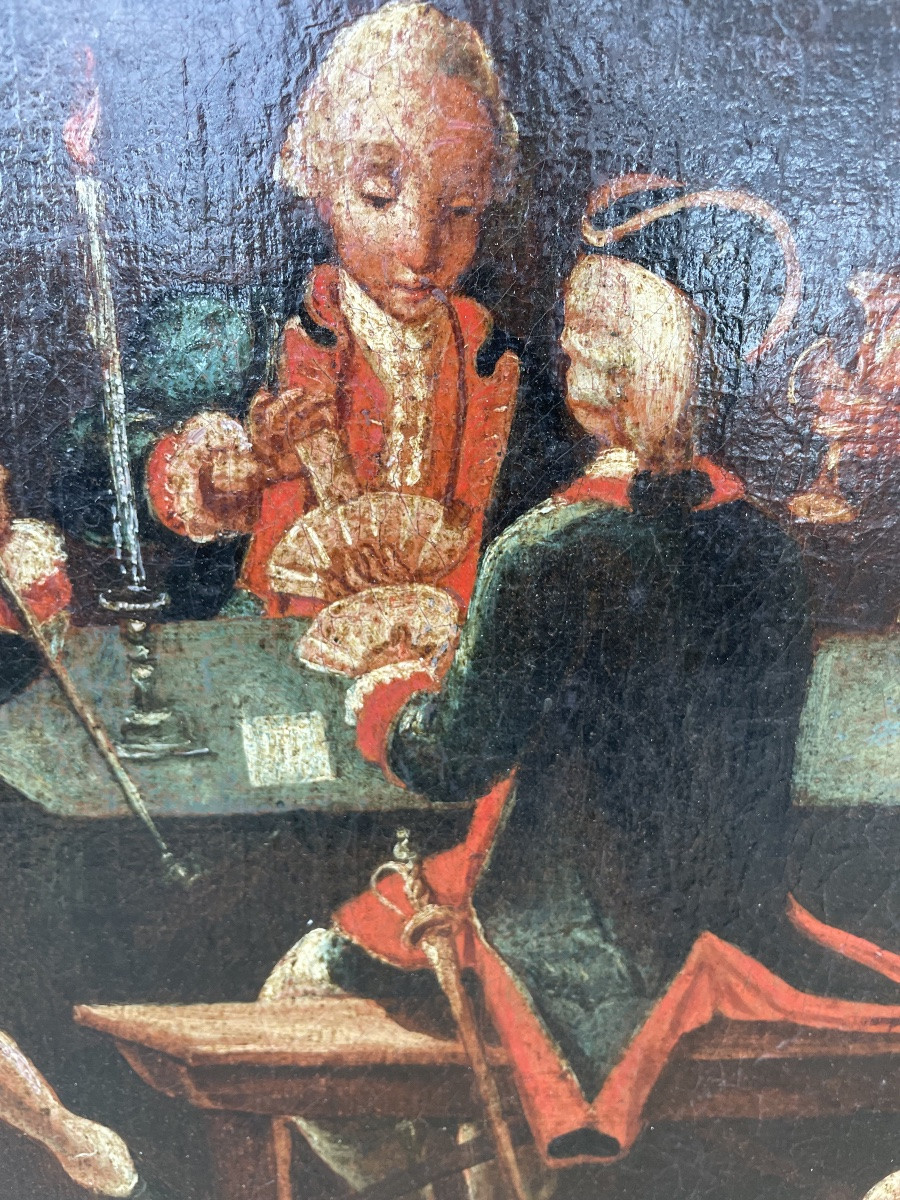 Olio su tela epoca 700 giocatori di carte-photo-2