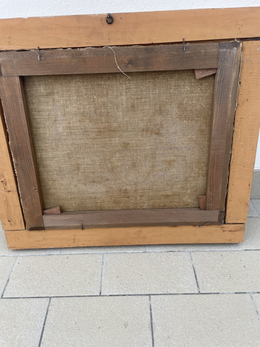 Olio su tela epoca 700 giocatori di carte-photo-4