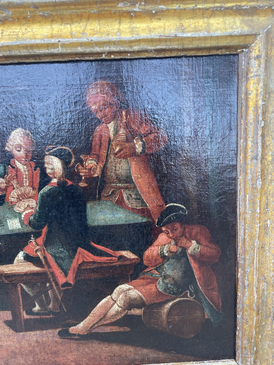 Olio su tela epoca 700 giocatori di carte-photo-2
