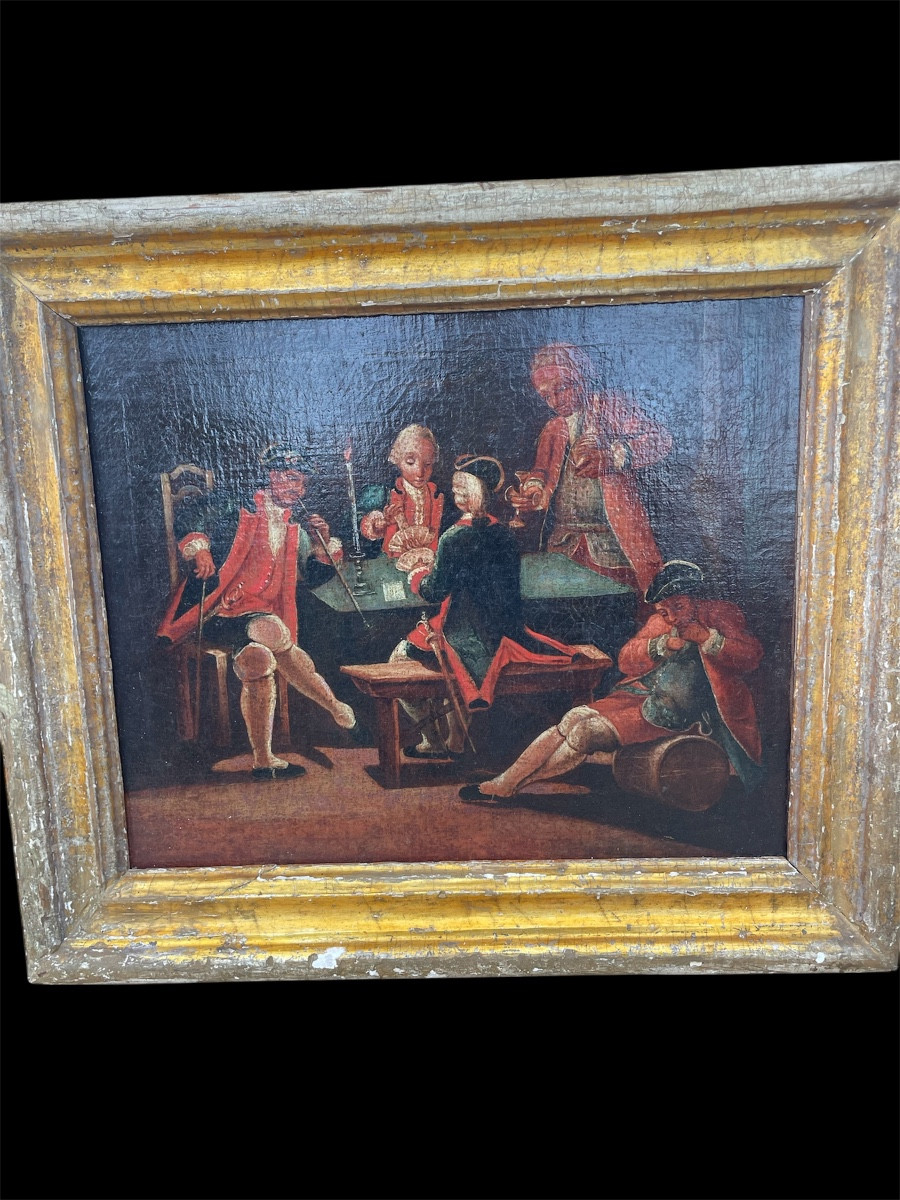 Olio su tela epoca 700 giocatori di carte