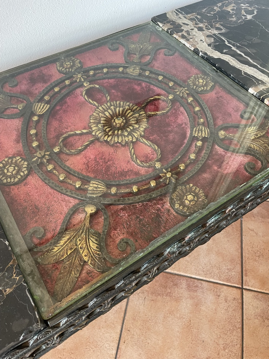 Console in ferro battuto marmo e bronzo art deco anni 1920/30-photo-1