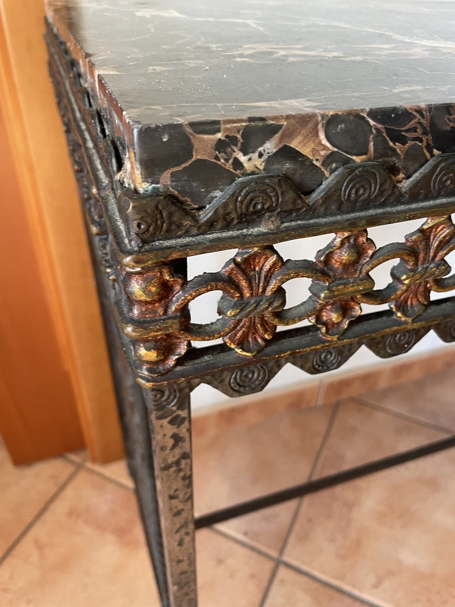 Console in ferro battuto marmo e bronzo art deco anni 1920/30-photo-2