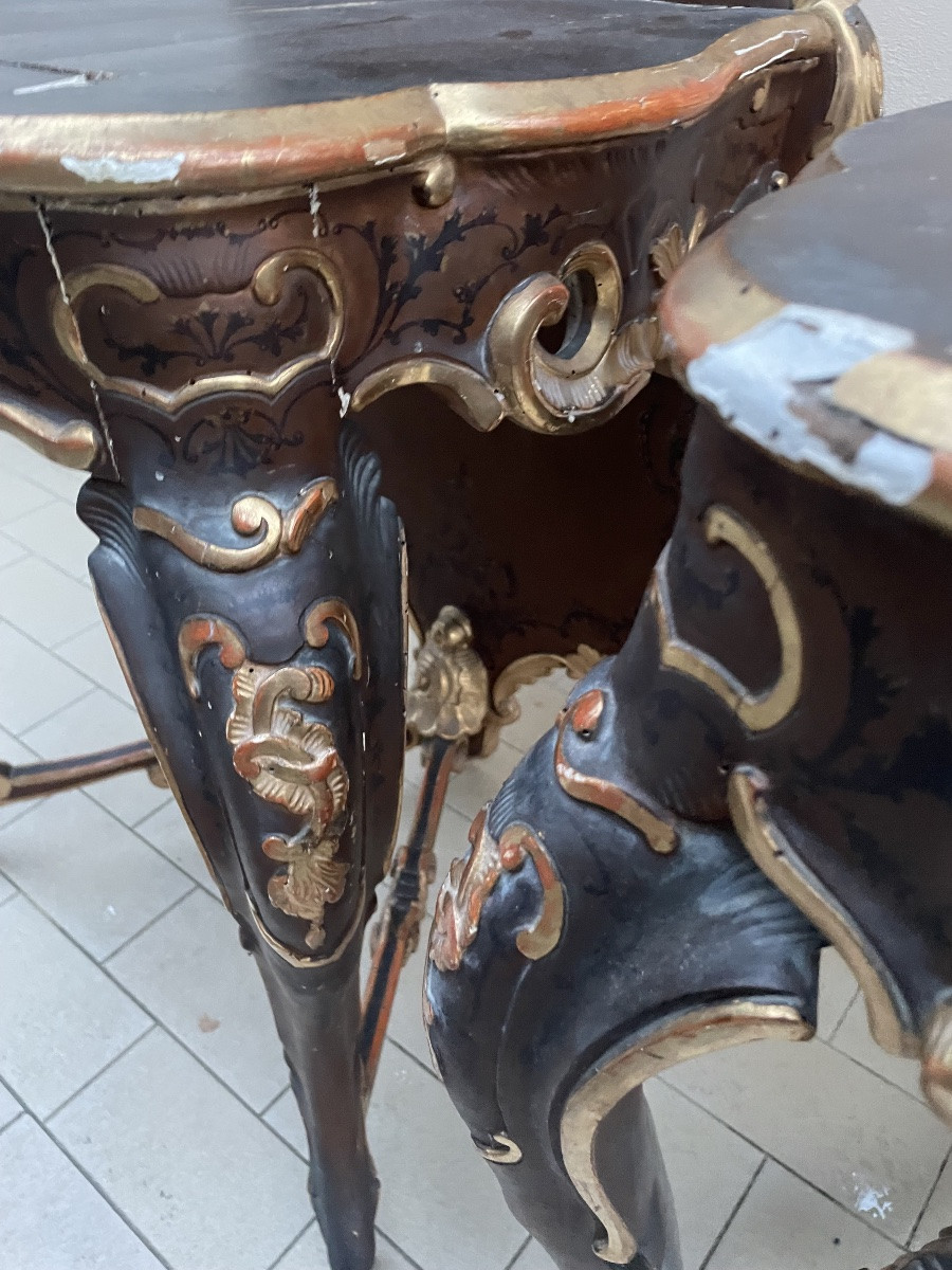 Coppia di console laccate e dorate-photo-4