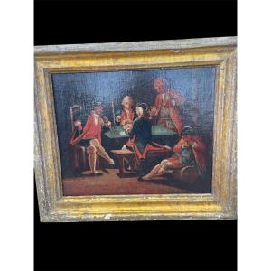 Olio su tela epoca 700 giocatori di carte
