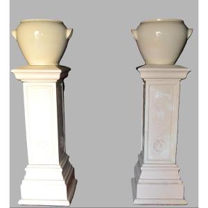 Suite Of 4 Important Terracotta Columns - Art Nouveau Period - Stamped Oustau