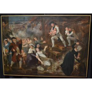 Large Oil On Canvas "the Rescue" 181 X 114 Cm - French School, Around 1800