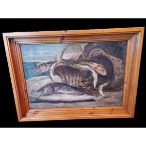 Still Life With Fish - Oil On Canvas