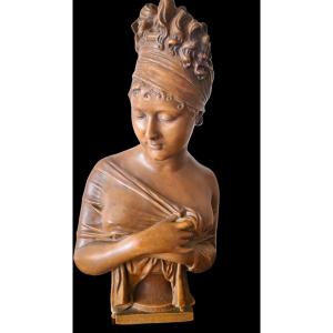 Patinated Terracotta Bust Of Juliette Récamier - After Jean François Houdon - 19th Century