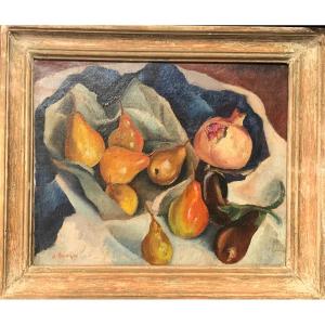 Jean Berque (1896 - 1954) "still Life With Pears And Aubergines"