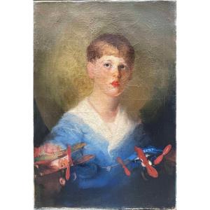 Paul Chmaroff (voronezh, 1874 - Boulogne-billancourt, 1950)-portrait Of A Young Man With Planes 