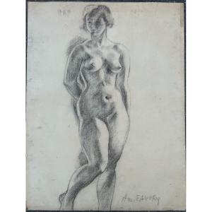 Andre Favory Standing Nude Charcoal On Paper