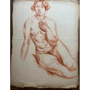 Andre Favory Nude With Short Hair Red Chalk On Paper