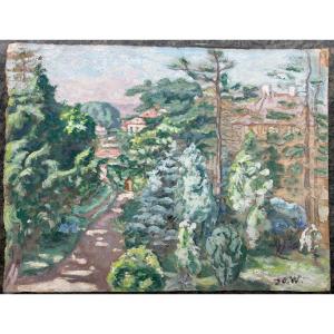 David Ossipovitch Widhopff The Tree-lined Alley Gouache And Pencil On Paper