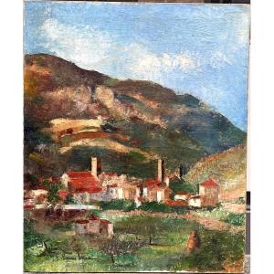 Lancelot Ney Landscape With Red Roofs Oil On Canvas