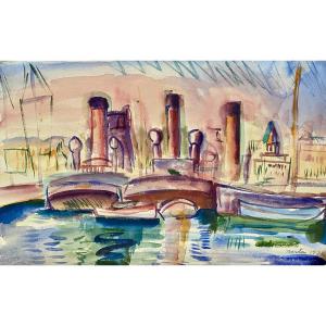 Ladislas Laszlo Barta (1902-1961) Boats In A Port