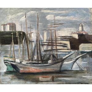 Leonid Berman (1896 Saint Petersburg - 1976 New York) Russian Port Of Marseille 