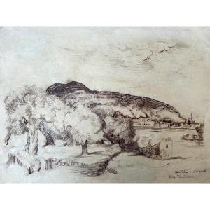 Victor Tischler Landscape, Brown Ink On Paper, Austrian
