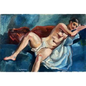 André Favory (1888 Paris - 1937 Paris) Nude In The Blue Room 