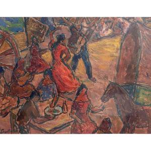 Paul Scortesco (1895 Iași - 1976 Paris) Romania Celebration Scene