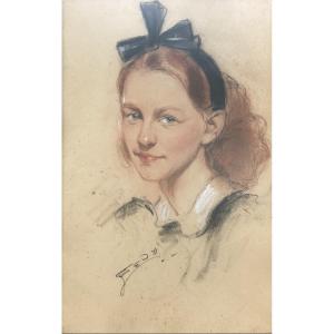 Jean Jules Henry Geoffroy (1853 Marennes - 1924 Paris) Portrait Of A Young Girl