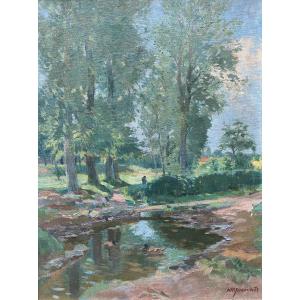 Nikola Jeremitch (belgrade 1886 - Paris 1953) Serbia Landscape By The River