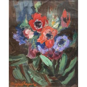 Jacques Chapiro (dunebourg 1897 - Paris 1972) Russia Bouquet Of Anemones