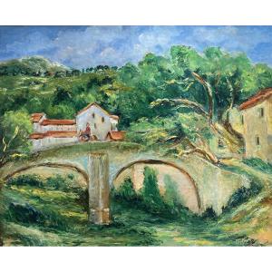 Isaac Païles (1895 Kiev - 1978 Paris) Ukraine Landscape With Bridge In Corsica Probably Ota