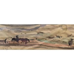 20th Century Indochinese School The Horses