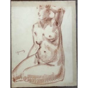 Sam Granovsky (ekaterinoslav 1889 - Auschwitz 1942) Seated Nude Red Chalk On Paper