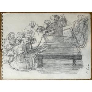 Esther Carp (skierniewice 1897 - Créteil 1970) Chamber Music Pencil On Paper
