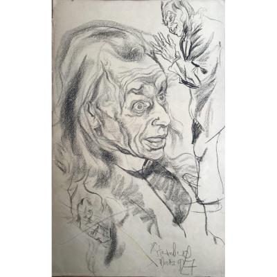 Nicolas Sternberg, Grotesque Heads, Pencil On Paper 1927