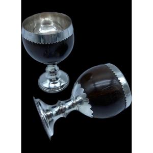 Pair Of Coconut Cups Mounted In Silver, 19th Century. 