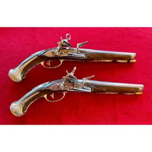 Michele Battista, Pair Of Italian Flintlock Pistols, Royal Naples Manufacture