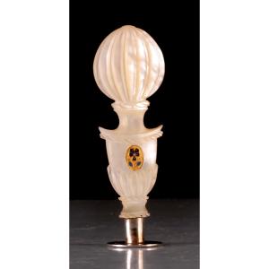 Sealing Stamp 1819 "make Me Happy" Engraved Mother-of-pearl Silver-gilt Mount