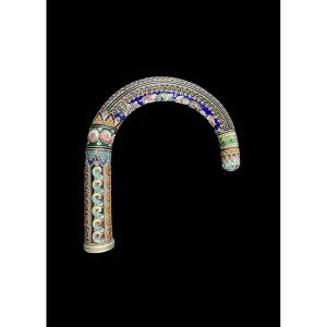 Cloisonné Silver Walking Stick Handle – Imperial Russia, Late 19th Century