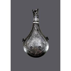 Oriental Silver Niello Powder Flask