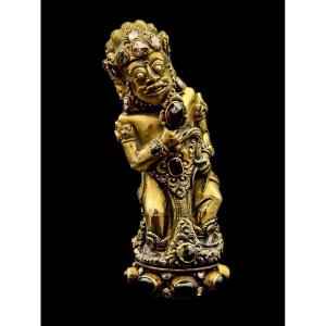 High-ranking Balinese Kris Handle – Richly Gilded Sterling Silver – Rose-cut Diamonds – XI