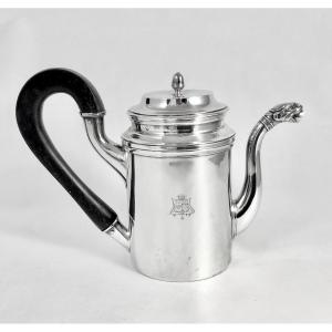 Empire-style Teapot With Coat Of Arms In Solid Silver By Odiot, Paris 1809-1819
